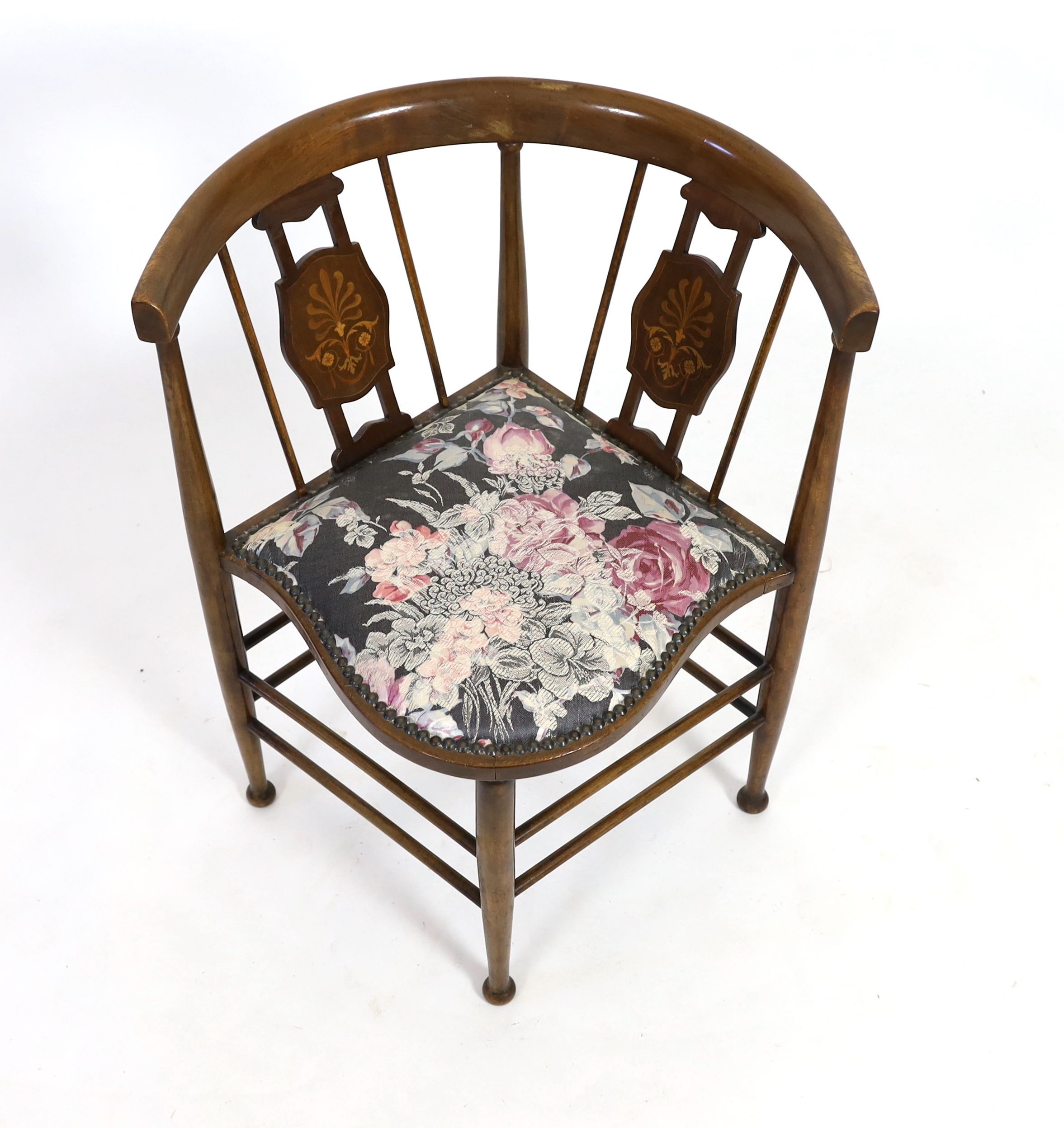 An Edwardian inlaid mahogany tub framed elbow chair